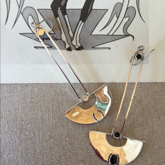 Vintage Native American - Dangle Black Onyx & 925 Silver Earrings - Picture 4 of 7